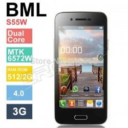 New Brand BML S55W Android Smart Unlocked Cell Phone 4.0inch MTK6572W Dual Core 512MB RAM 2GB ROM 3G GPS O