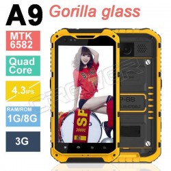 Original Quad core A9 phone Android 4.2 Gorilla glass 1GB/8GB MTK6582 Waterproof phone GPS Dustproof Shockproof cellphone 3G GPS