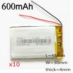 10 x pcs 3.7V 600mah 403048 Polymer LiPo Rechargeable Battery For Mp3 MP4 GPS PSP GPS DVD bluetooth ebooks power bank Tablet PC