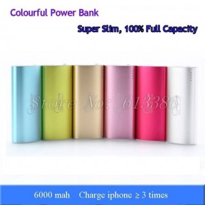 Buy 100% Full Capacity Super Slim Colorful 6000 mah Aluminum Power Bank, online