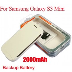 2000mAh Backup Battery Case Power Bank For Samsung i8190 Galaxy S3 Mini with Flip Cover Black/White