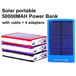 Solar portable 2 Usb Port 50000MAH Power Bank 50000mAh portable charger External Battery + 4adapter + usb cable