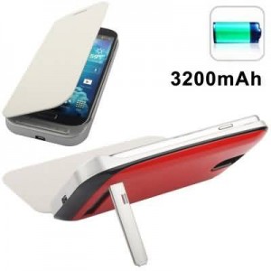 Buy Red Power Bank 3200mAh Portable Power Bank External Battery with Flip Leather Case & Holder for Samsung Galaxy S IV / i9500 online