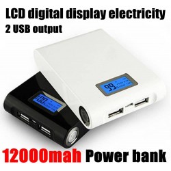 screen 10pcs/Lot New Hot 12000mah LCD external power bank Backup Dual USB ports Battery Charger for Phone for HTC etc