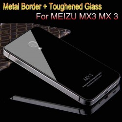 15 Color,High quality Toughened Glass Back Cover And Aluminum Frame For MEIZU MX3 MX 3 Luxury Battery Cover Shell