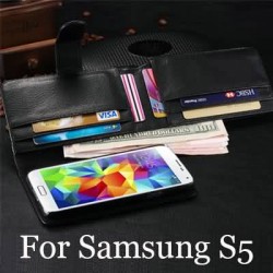 Wallet Style With 6 Card Holder+1 Bill Site PU Leather Case For Samsung Galaxy S5 i9600 Litchi Veined Drop Ship