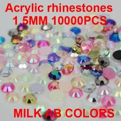 10000pcs 1.5mm Acrylic rhinestones milk ab colors flatback rhinestones for nail art and bling phone case diy dec.