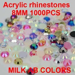 1000pcs 8mm Acrylic rhinestones milk ab colors flatback rhinestones for nail art and bling phone case diy dec.