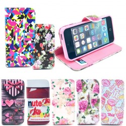Wallet Style Flip Case with Cute Flower Eiffel Cartoon Print For iphone 4/4S 4G Stand PU Leather Cell Phone Protective Bag Cover