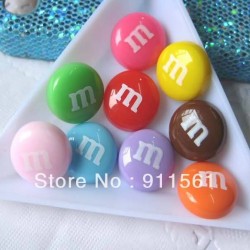 very hot and kawaii resin M bean chocolate cabochons 14mm for DIY phone case decoration 45pcs/lot 9 color