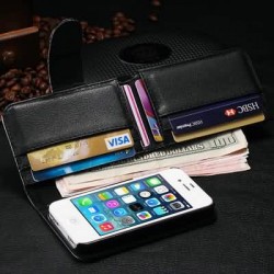 With 7 Card holders Durable PU leather Wallet case for iPhone 4 4S 4G phone bag for iPhone4 Luxury Book Black, Free Screen Flim