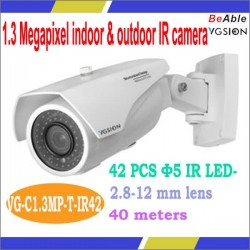 1.3 Megapixel 2.8-12 mm lens Waterproof IR distance Max.40 meters Come with 3-axis bracket indoor outdoor IP camera