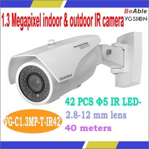 Buy 1.3 Megapixel 2.8-12 mm lens Waterproof IR distance Max.40 meters Come with 3-axis bracket indoor outdoor IP camera online