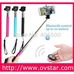 100sets/lot)Expandable stainless steel selfie stick handhold monopod for IOS Android phones or camera selfie + remote shutter