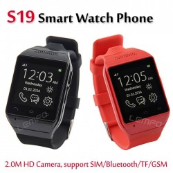 1.54 Inch Smartwatch S19 Smart Watch Phone Sync / SIM 2MP Camera Support GSM FM TF Bluetooth For Samsung HTC Android