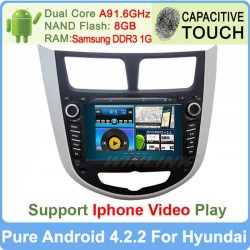 100% Pure Android 4.2 Capacitive Screen Dual Core 1.6GHz Hyundai Solaris Verna Car dvd Player gps 3G radio BT + adapter