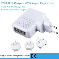 10PCS Universal E.U./USA/UK/Australia Plug 4 Port USB travel Wall Charger AC Power Adapter For Allcall phone AC020