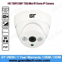 10pcs/Lot GT View est Onvif 1280*720P HD 1.0MP Mini Dome CCTV Security IP Camera Waterproof Support IR and Plug Play.GT-706