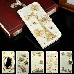 11 styles Luxury Handmade Stand Flip Leather Diamond Bowknot Flower Wallet Case For apple iphone 5C Cell Phone Protective Cover