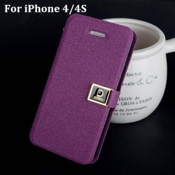 11 Colors Ultra thin slim PU Leather Case for Apple iPhone 4 4S skin Flip Cover Stand with 2 Card Holders Drop shipping