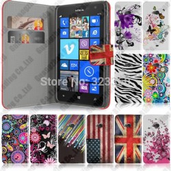 3Pcs/lot Top Flip Stand Wallet Leather Butterfly Flower Printed Phones Gel Case Cover Bag For Nokia Lumia 625