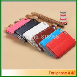 6 Colors Luxury Genuine Leather Stand design Case For iphone 4 4S Bag Fashion Flip Cover,