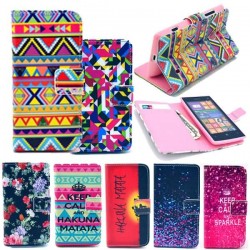 Aztec Tribal Stripes Flower Wallet Case For Nokia Lumia 520 N520 Stand Flip PU Leather Cell Phone Bag Cover With Card Holders