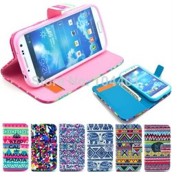 Aztec Tribe Cases Wallet Stand Design Leather Case for Samsung Galaxy S4 i9500 SIV Bag Flip Cover BC2204
