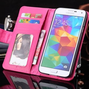 Buy Best Quality PU Leather Case For Samsung Galaxy S5 i9600 Flip Cover With ID Credit Card Slots Photo Frame Stand Holder RCD03814 online