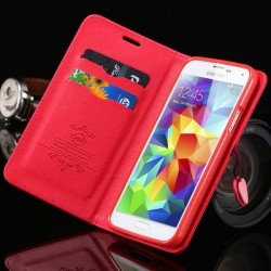 Brilliant Cherry Heart Case for Samsung Galaxy S4 S IV i9500 PU Leather Flip Wallet Stand Cover Card Insert Holster RCD00293