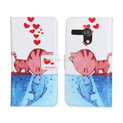 Cartoon Cat & Fish Stand Wallet Leather Case for Motorola Moto G with Card Holder