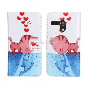 Buy Cartoon Cat & Fish Stand Wallet Leather Case for Motorola Moto G with Card Holder online