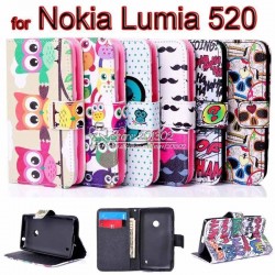 Cartoon Owls Skull Leather Case for Nokia Lumia 520 with TPU Back Cover Stand Cases Bags