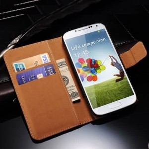 Buy Classic Genuine Leather Wallet Stand Design Case For Samsung Galaxy S4 I9500 SIV Cover Luxury with Card Holders online