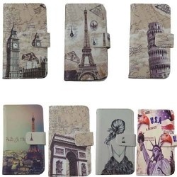 Cute Cartoon Pattern with Stand Leather Flip Case for Huawei Ascend P1 U9200 Phone Cover with Card Holder