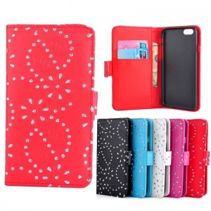 Buy Diamond Glitter Wallet Leather Case for iPhone 6 Back Stand bags Case with Credit Card holder slot online