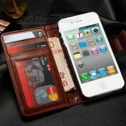 Durable Wallet PU Leather case for iphone 4 4s with Stand + 2 Card Holders sleep Grain free screen protectors as gift, 8 colors