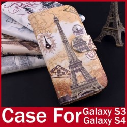 Retro Famous Building Pattern Design PU Leather Stand Wallet Bag Cover Case For Samsung Galaxy S4 i9500 S3 i9300