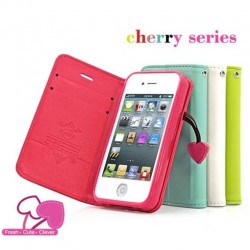Cute Cherry Series Wallet Stand Function Case for iphone 4 4S 4G Lovely PU Leather Card Holder Holster Cover Phone Bags RCD03703