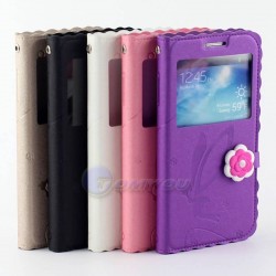 Fashion Cute LOGO 3D Flower Wallet View Window Stand Flip Case Cover For Samsung Galaxy S4 SIV i9500 Phone Case