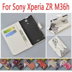 Fashion design pattern leather flip case for Sony Xperia ZR M36H wallet cover with card holder and stand
