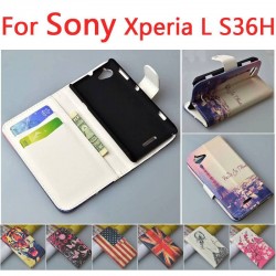 Fashion design patterned Leather Flip Wallet case For Sony Xperia L S36H phone Cover With Card Holder and stand,