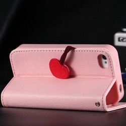 Fashion Flip Cherry Heart Case for Iphone 5c Stand Holster Cover PU Leather Wallet With Magnetic Buckle Card Slot RCD03704