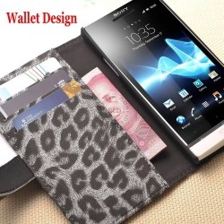 Fashion Leopard Skin Wallet Stand Case for Sony Xperia S LT26i PU Leather Phone Flip Book Cover with Card Holder , 4 colors