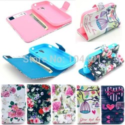 Flower Eiffel Tower card slot wallet stand phone cases For Samsung Galaxy Ace 2 i8160 PU Leather Cover BJ2803