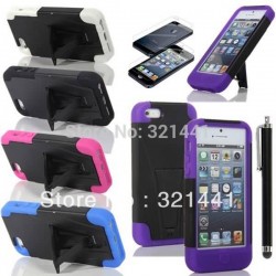 For Apple iPhone 5 Case Cover Hybrid Best IMPACT Phone Stand Tripe Layers + Stylus Pen + Screen Film/Protector