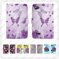 For Fly IQ442 Butterfly Flower Printed Stand Flip Wallet Leather Case Cover Bag With