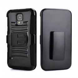 S5 Case Black Hybrid Stand Cover Belt Clip Holster Case for Samsung Galaxy S5 Combo Armor Kickstand Shockproof Phone Case