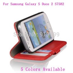 1pcs Wallet Stand Flip Leather Case Cover Skin For Samsung Galaxy S Duos 2 S7582 5 colors available