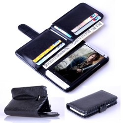 PU Leather Wallet Stand Design Business Man Case For HTC One M7 With 6 Card Holders Flip Cover